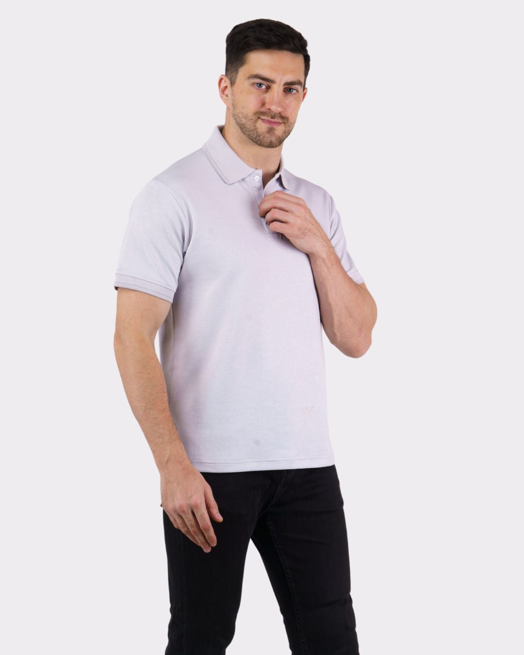 Premium Polo T-Shirt for Men in oversized fit light color worn by male model from Bandar Baant Collections