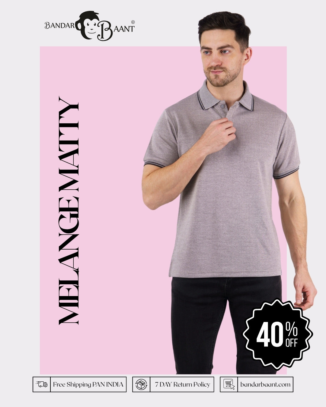 Premium Polo T-Shirt for Men in gray oversized fit worn by male model with black pants