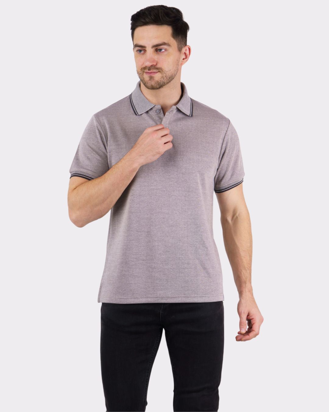 Bandar Baant Collections Premium Polo T-Shirt for Men in oversized fit gray with black trim collar