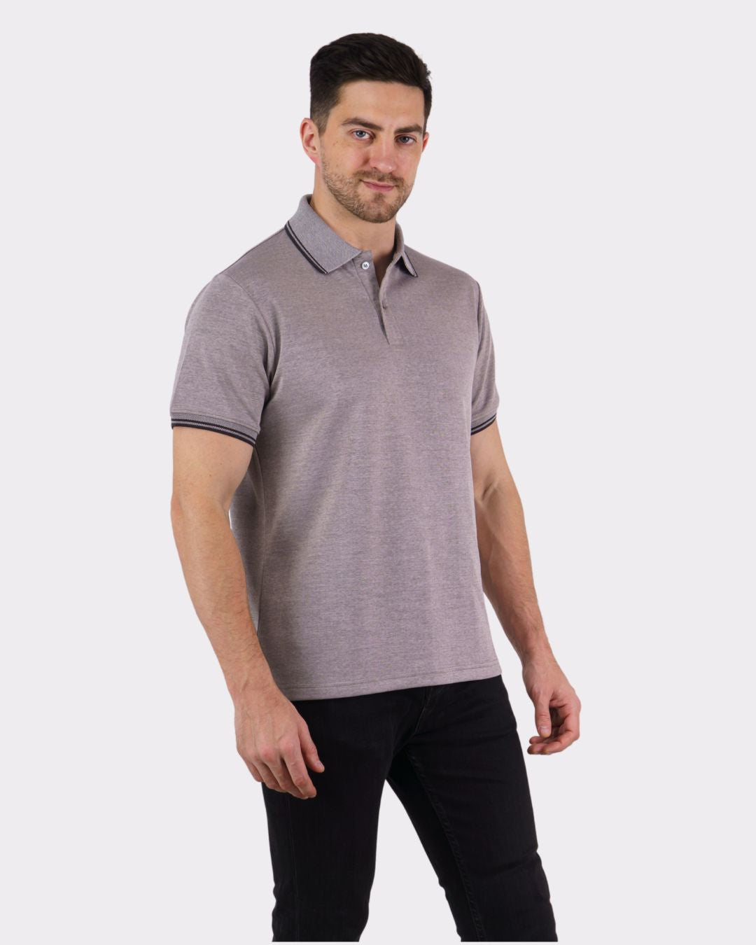 Bandar Baant Collections premium polo t-shirt for men in oversized fit with grey fabric and black trim