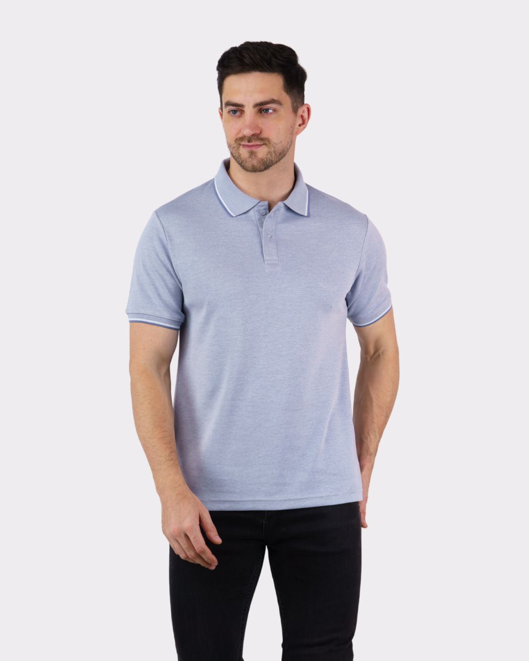 Bandar Baant Collections Premium Polo T-Shirt for Men in light blue oversized fit styled with black pants