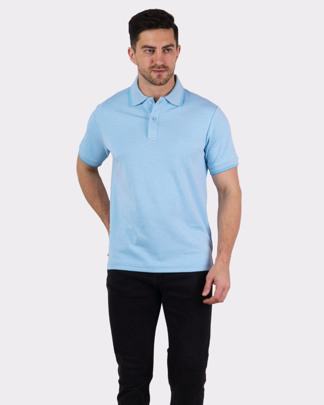 Premium Polo T-Shirt for Men in light blue oversized fit by Bandar Baant Collections worn by male model