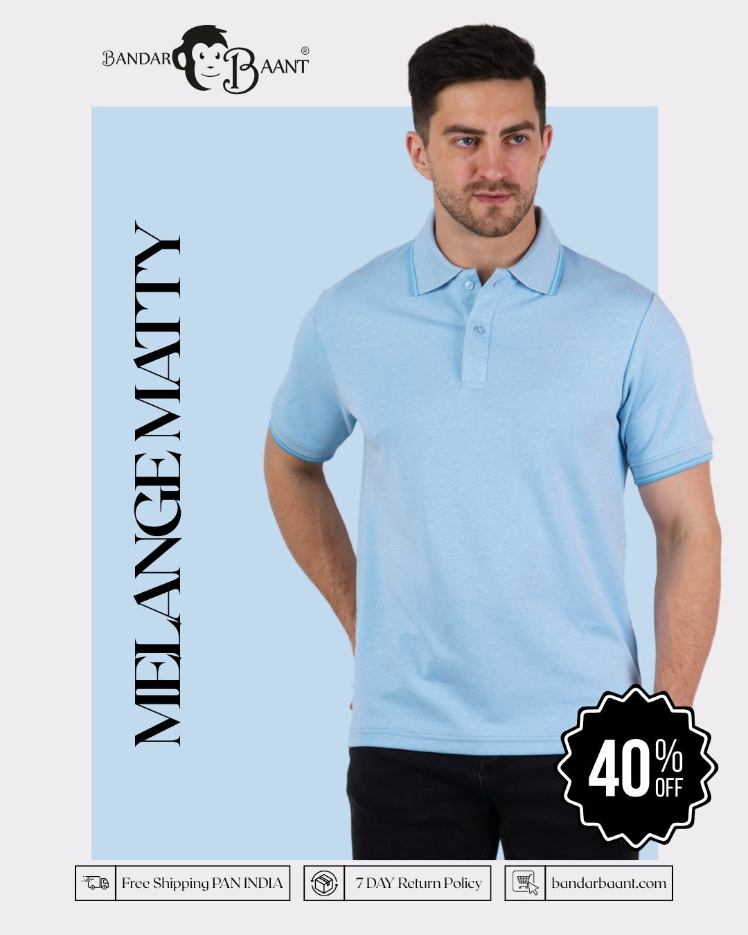 Premium Polo T-Shirt for Men in light blue oversized fit from Bandar Baant Collections with short sleeves