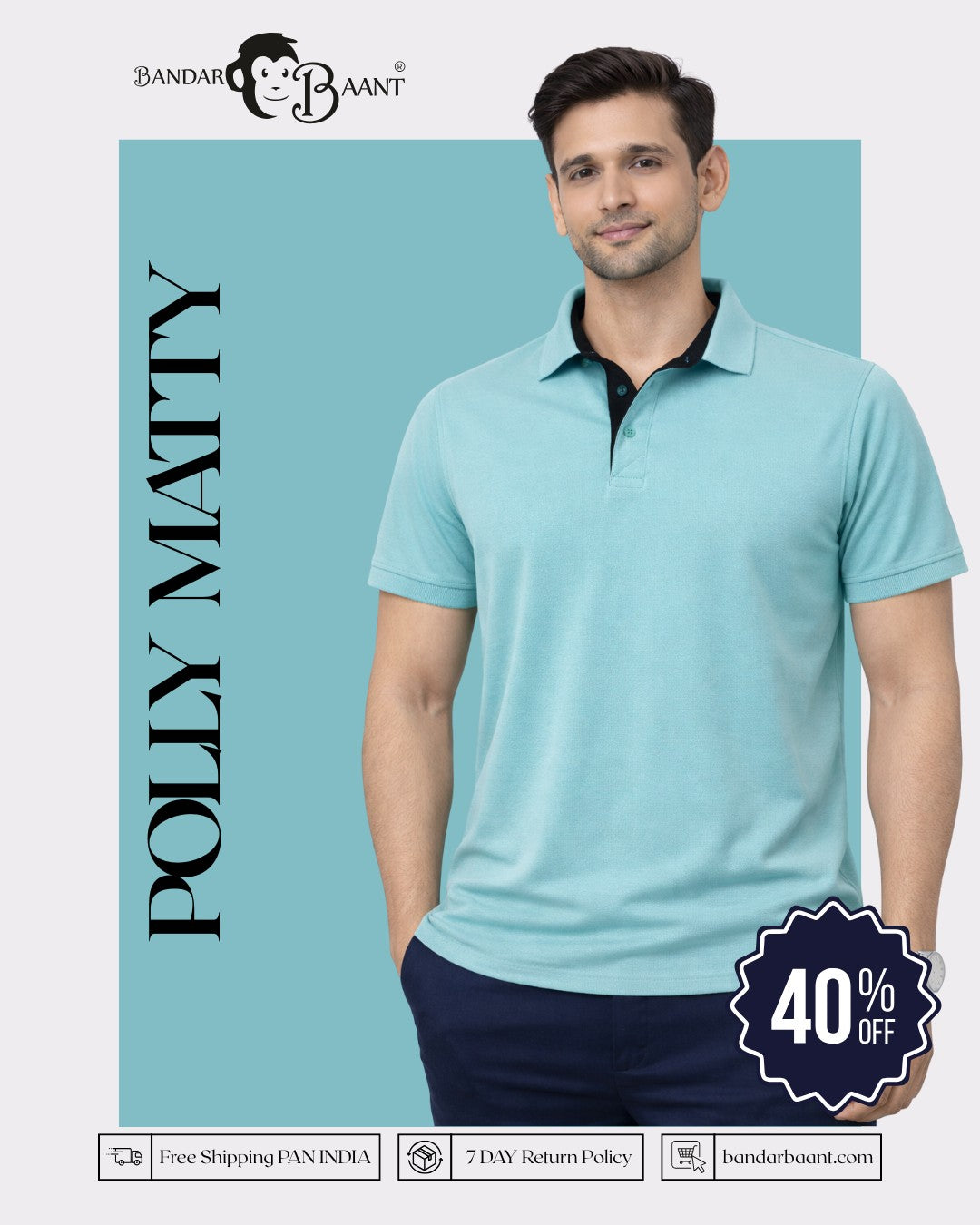 Premium Polo T-Shirt for Men in light blue oversized fit from Bandar Baant Collections with 40 percent off