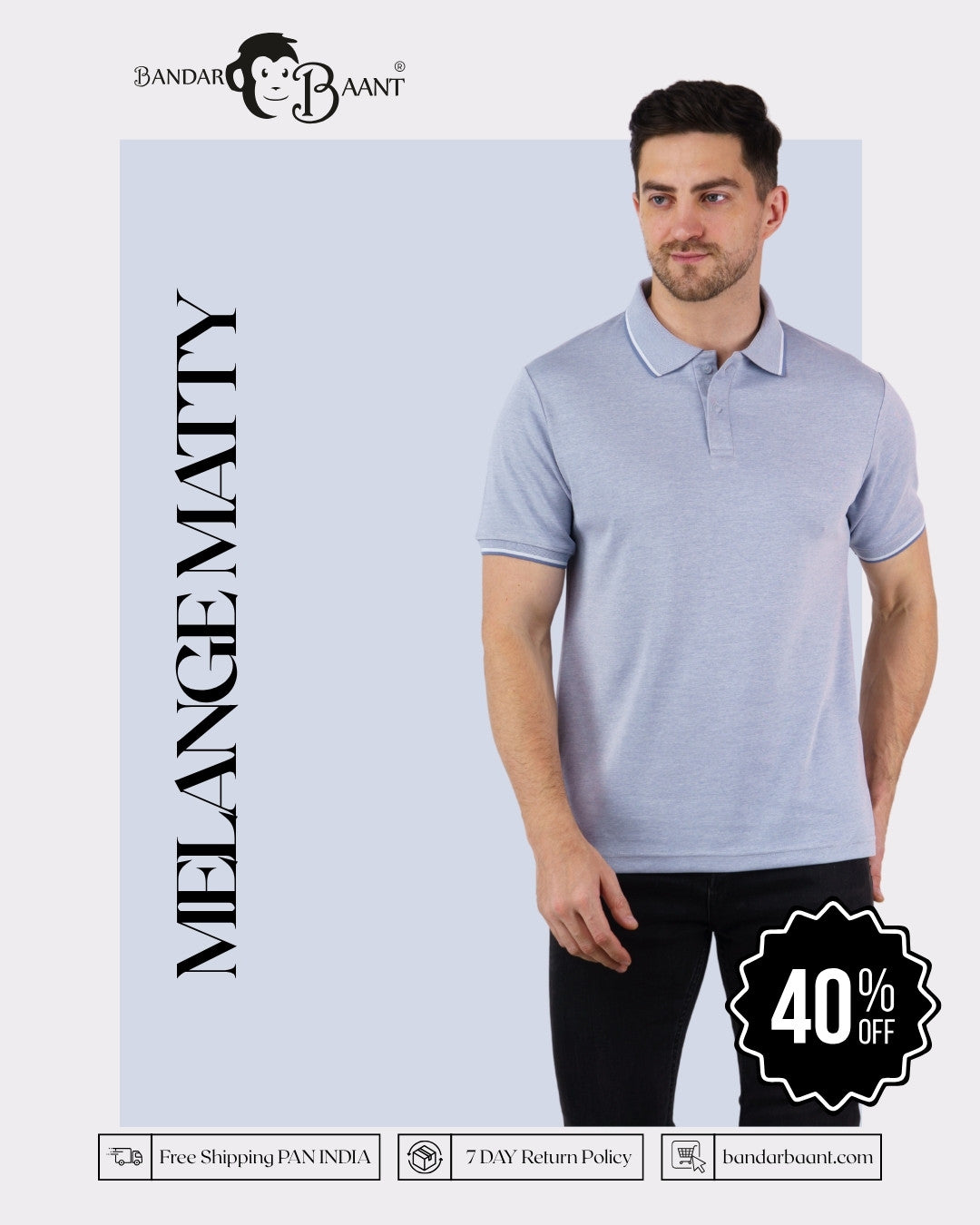 Bandar Baant Premium Polo T-Shirt for Men in light blue oversized fit with collar and short sleeves
