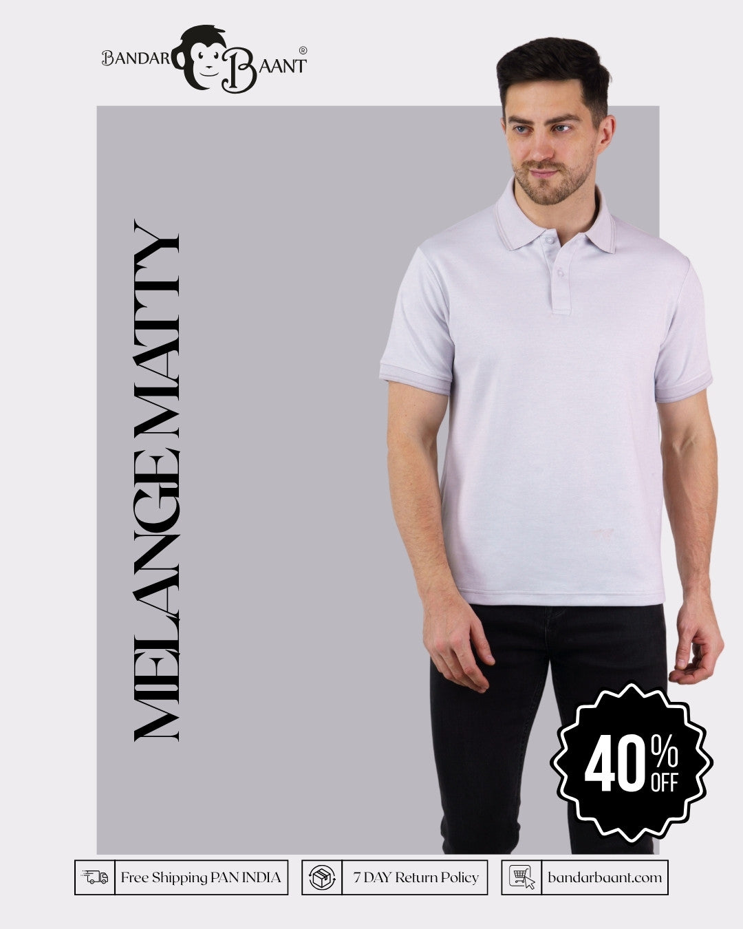 Premium Polo T-Shirt for Men oversized fit in light melange color by Bandar Baant Collections