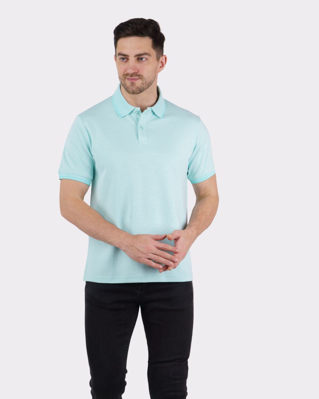 Bandar Baant Collections oversized fit Premium Polo T-Shirt for Men in light blue with short sleeves