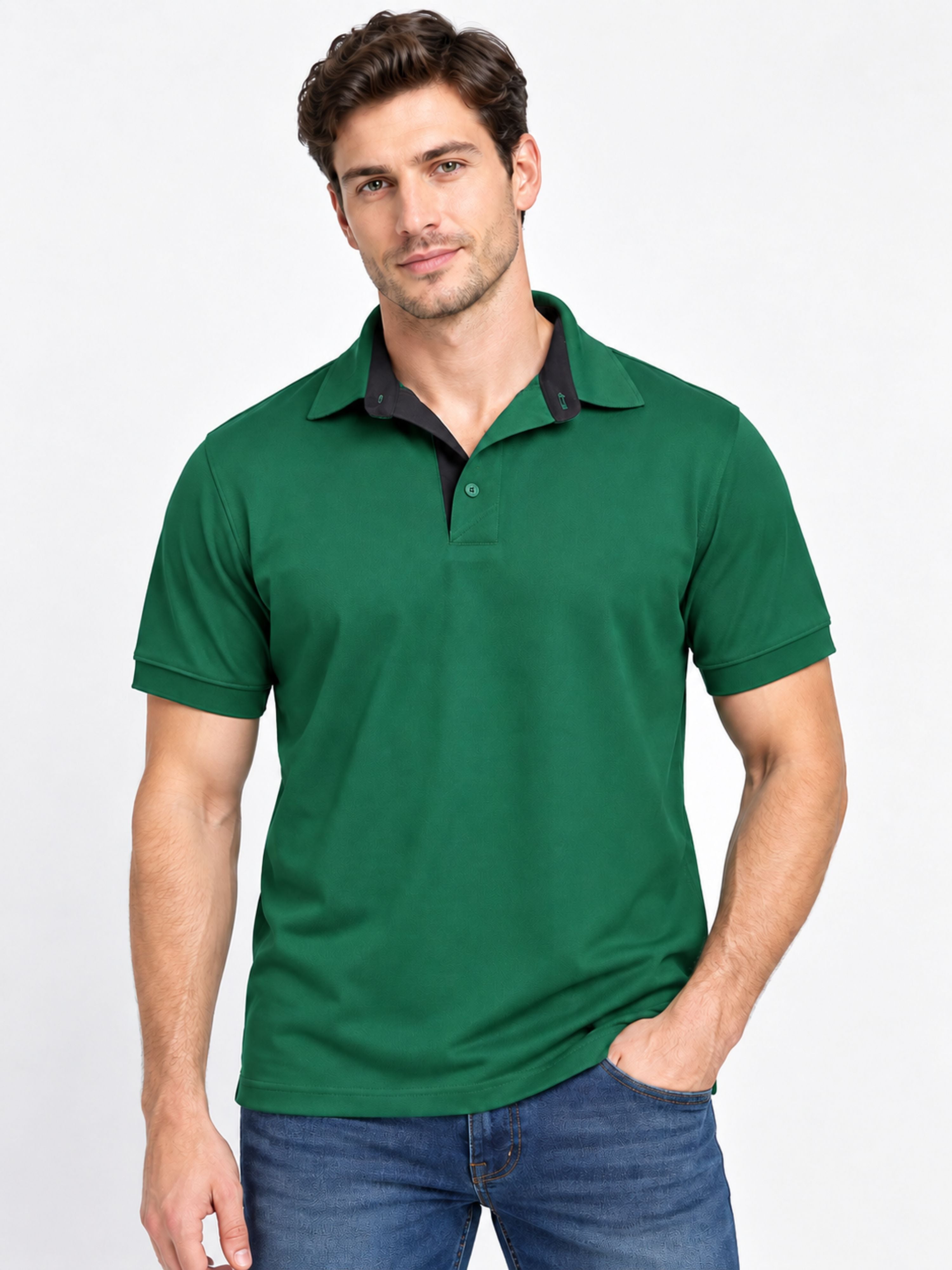 Premium Regular Fit Polo T-shirt For Men in green by Bandar Baant Collections worn by male model