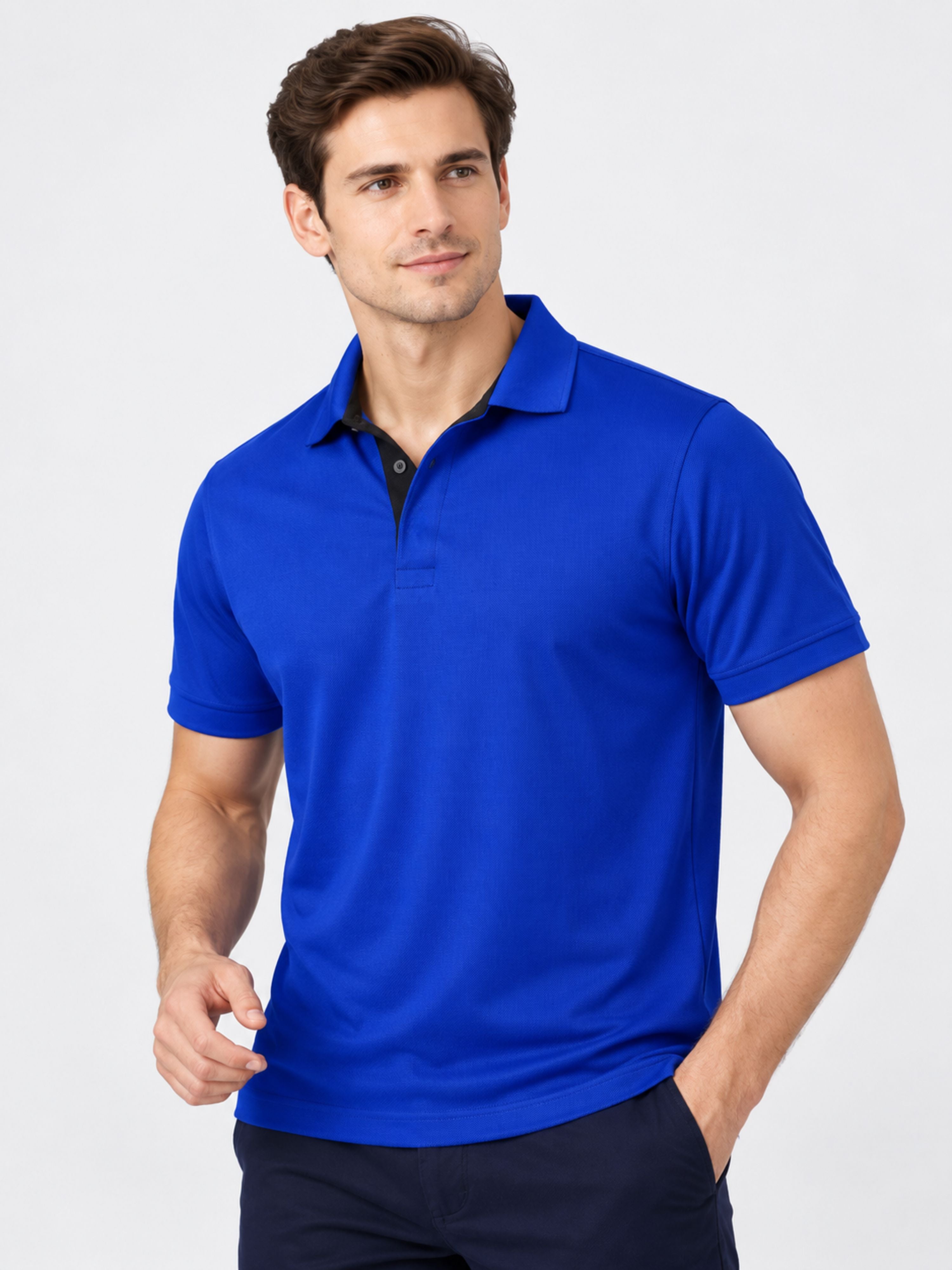 Premium Regular Fit Polo T-shirt For Men in vibrant blue by Bandar Baant Collections with short sleeves