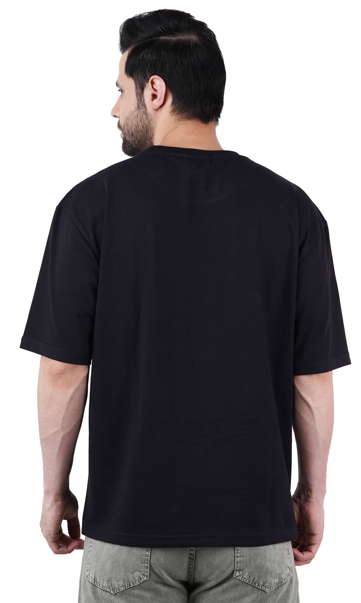 Black oversized fit Printed T-shirt For Men Gym Enthusiast Deadlift by Bandar Baant Collections shown from the back