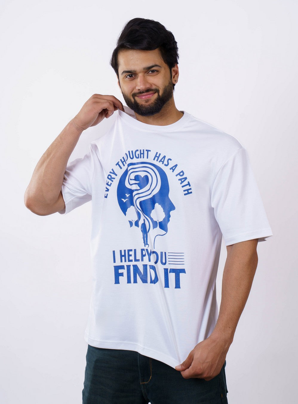 Bandar Baant Collections oversized fit Psychiatrist Quote Tshirt For Men with blue graphic and text