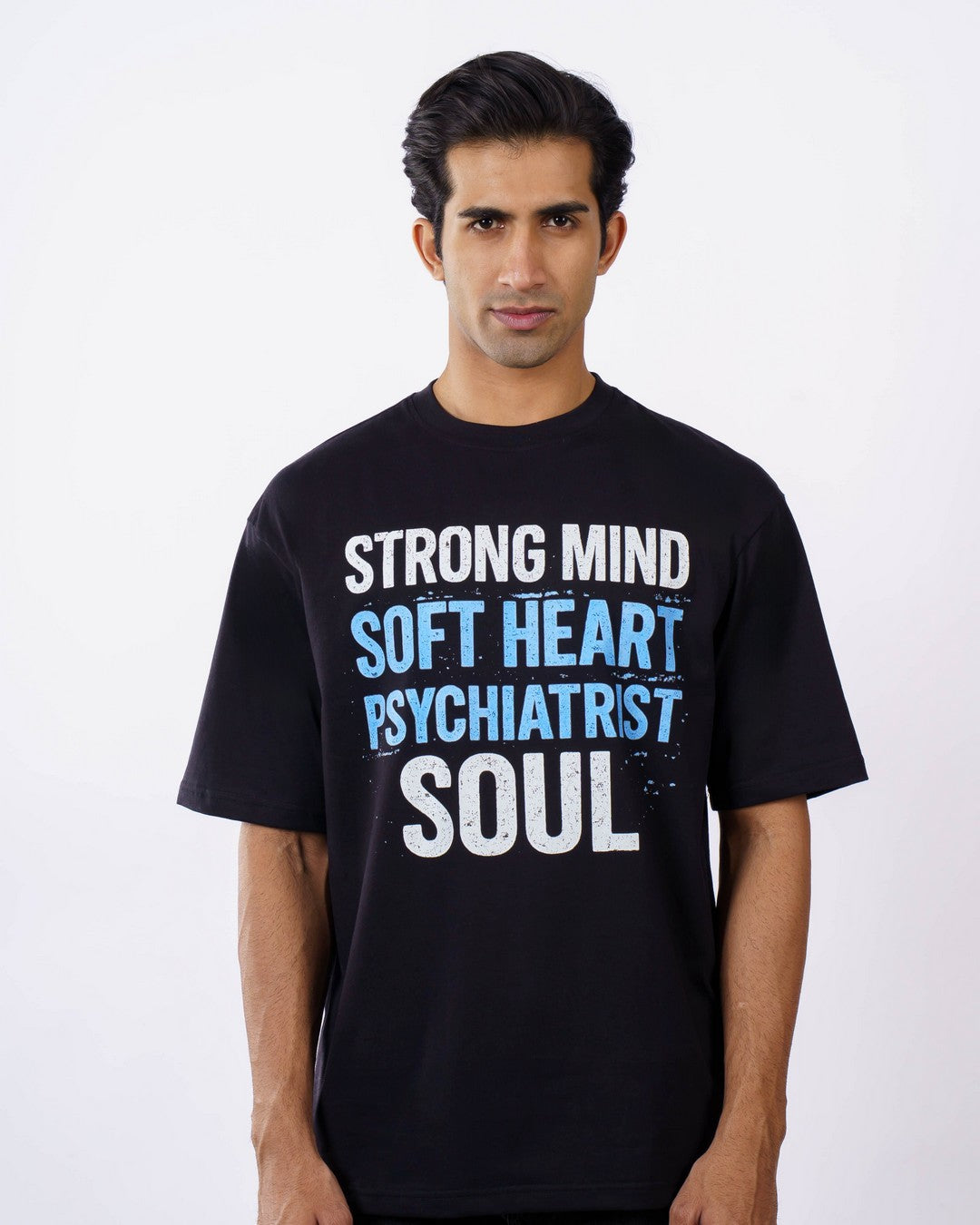 Bandar Baant Collections oversized fit black Psychiatrist T-shirt For Men with motivational text design