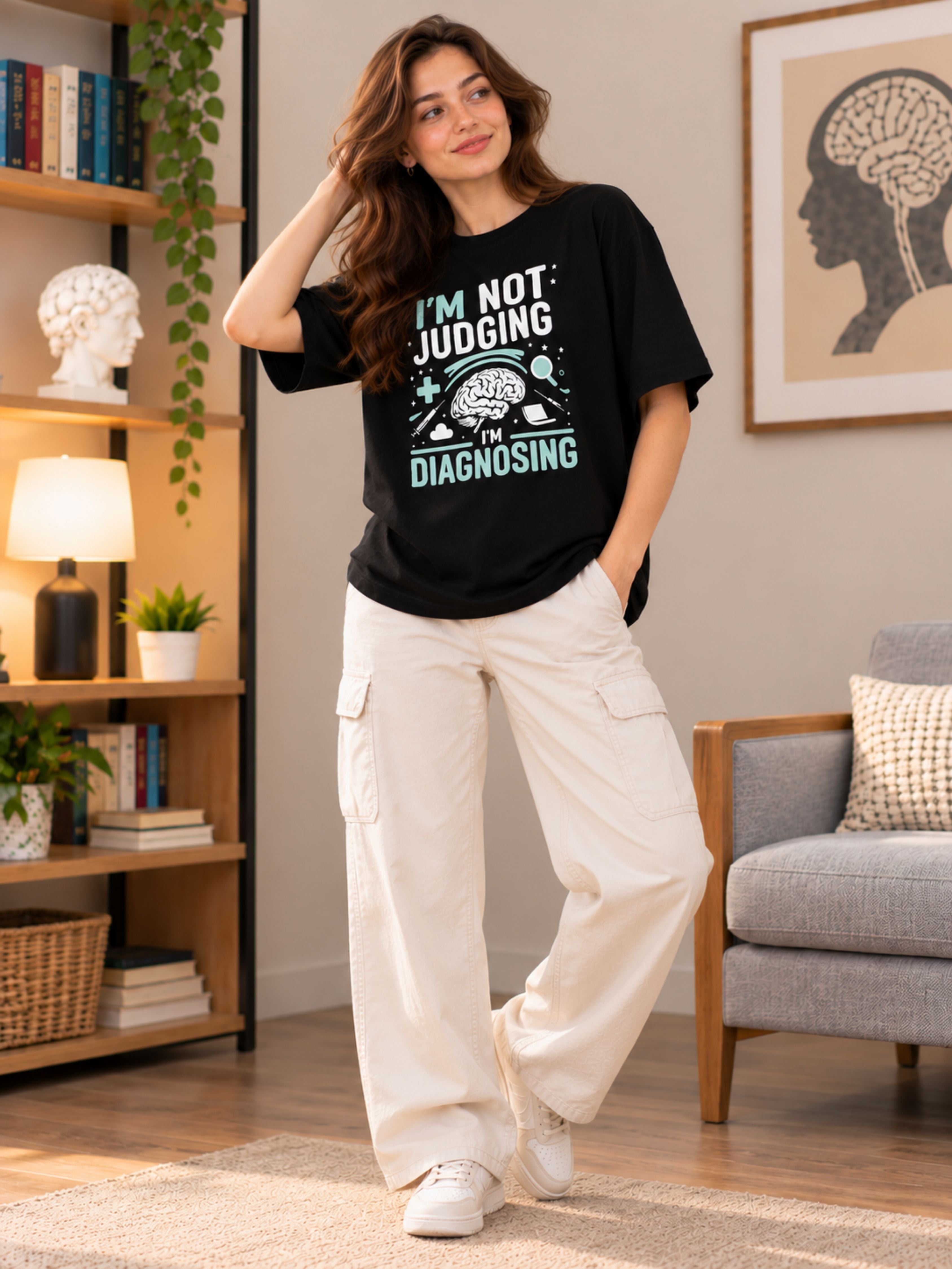 Psychiatrist Tshirt For Women oversized fit black casual tee with diagnosis quote from Bandar Baant Collections
