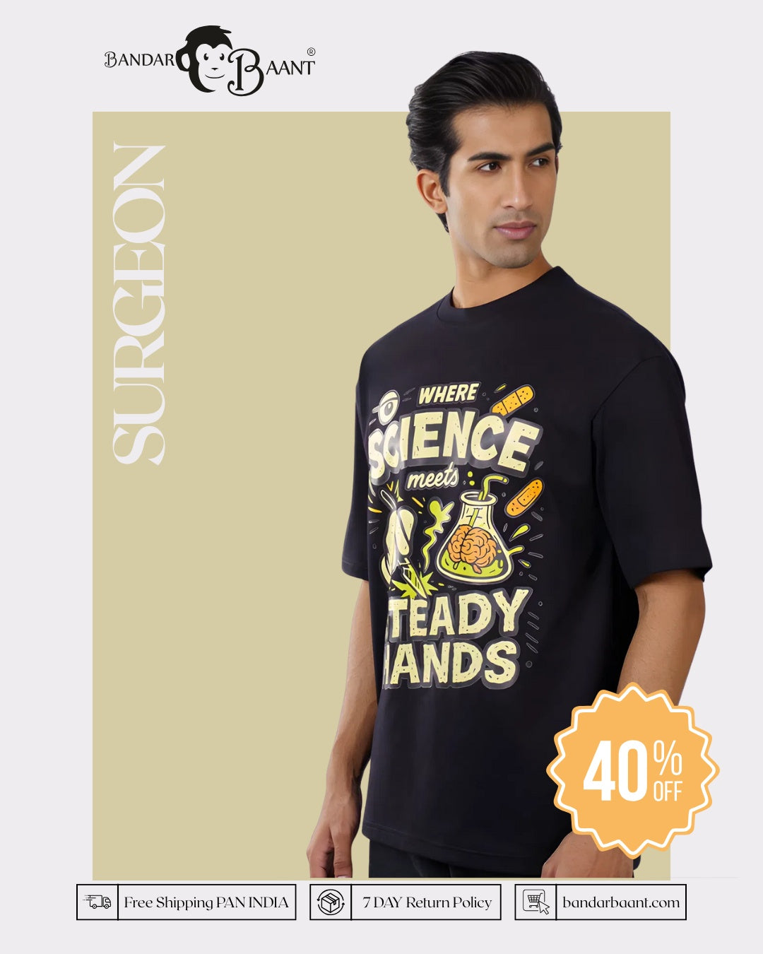 Oversized fit Quote Tshirt For Men in black with science-themed graphic from Bandar Baant Collections 6