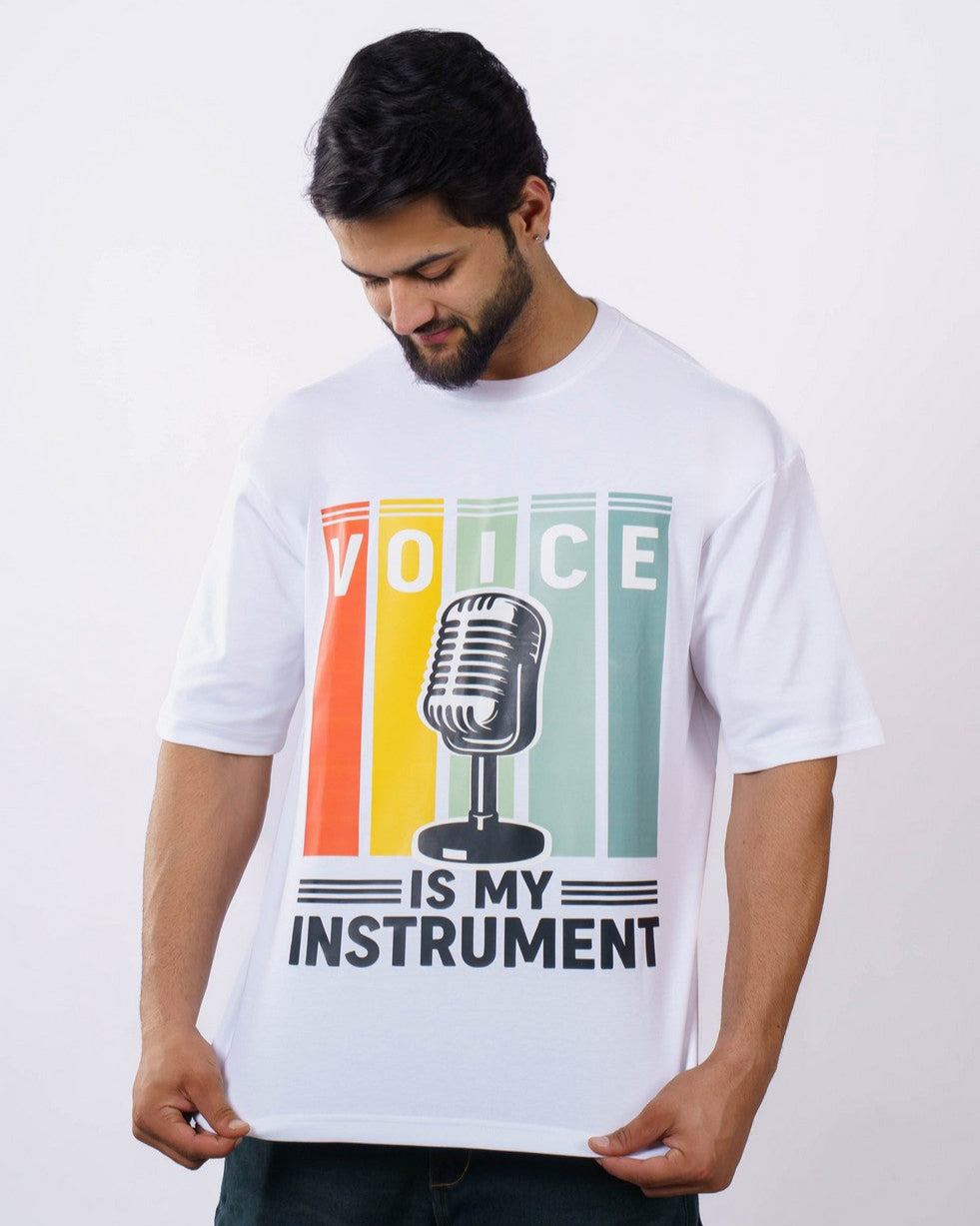 Radio Jockey Voice is My Instrument Oversized fit Tshirt For Men Front View