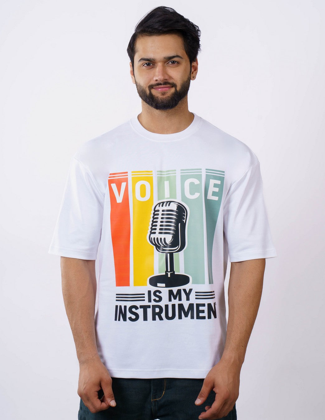 Radio Jockey Voice is My Instrument Oversized fit Tshirt For Men Front View 2