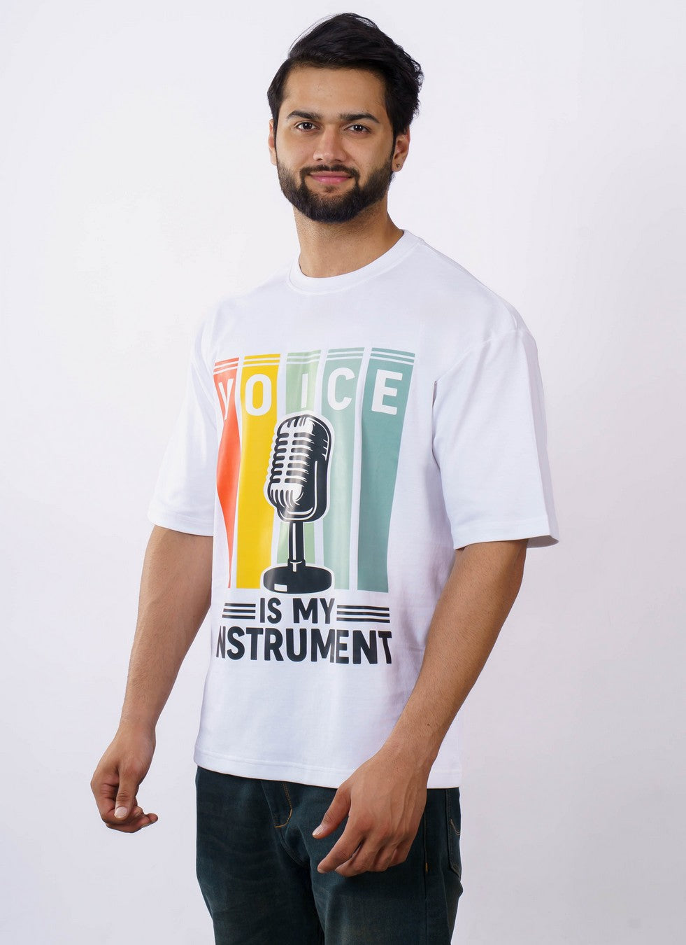 Radio Jockey Voice is My Instrument Oversized fit Tshirt For Men Front View 3