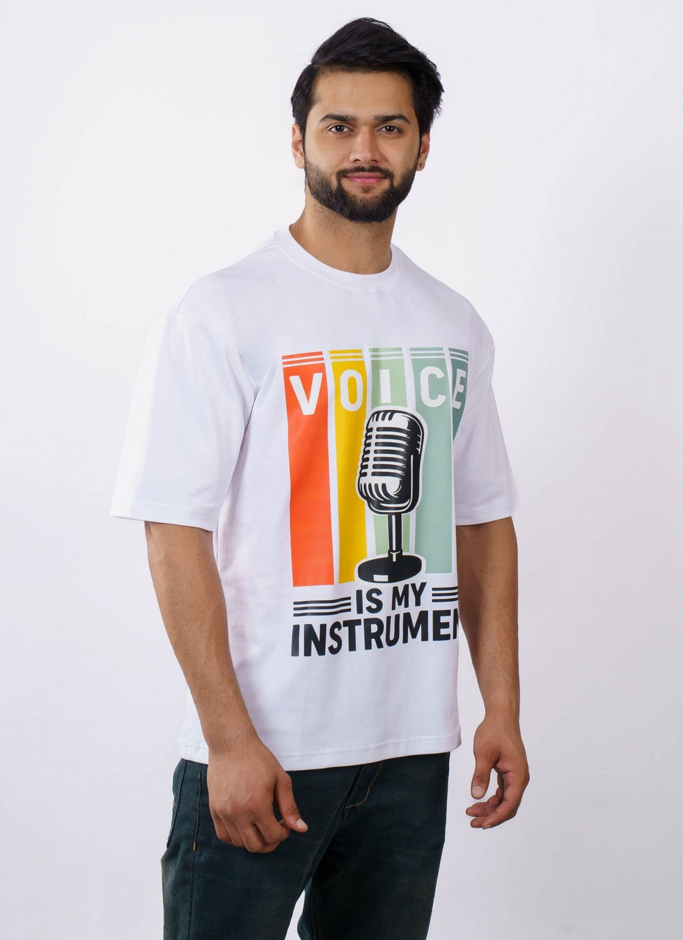Radio Jockey Voice is My Instrument Oversized fit Tshirt For Men Front View 4