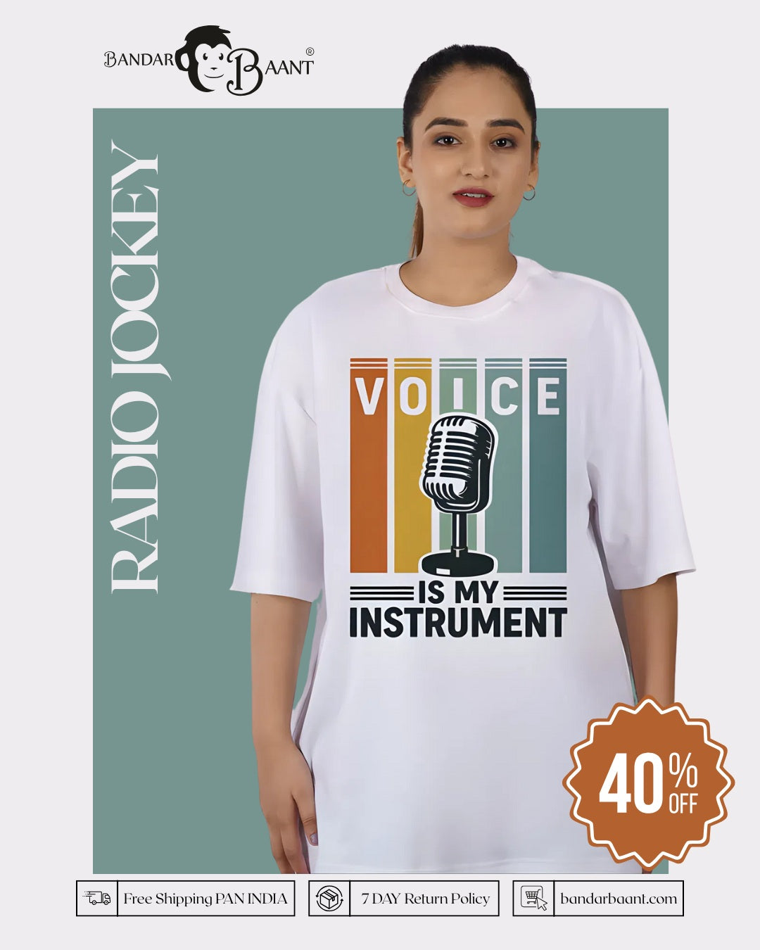 Radio Jockey Voice is My Instrument Oversized fit Tshirt for women