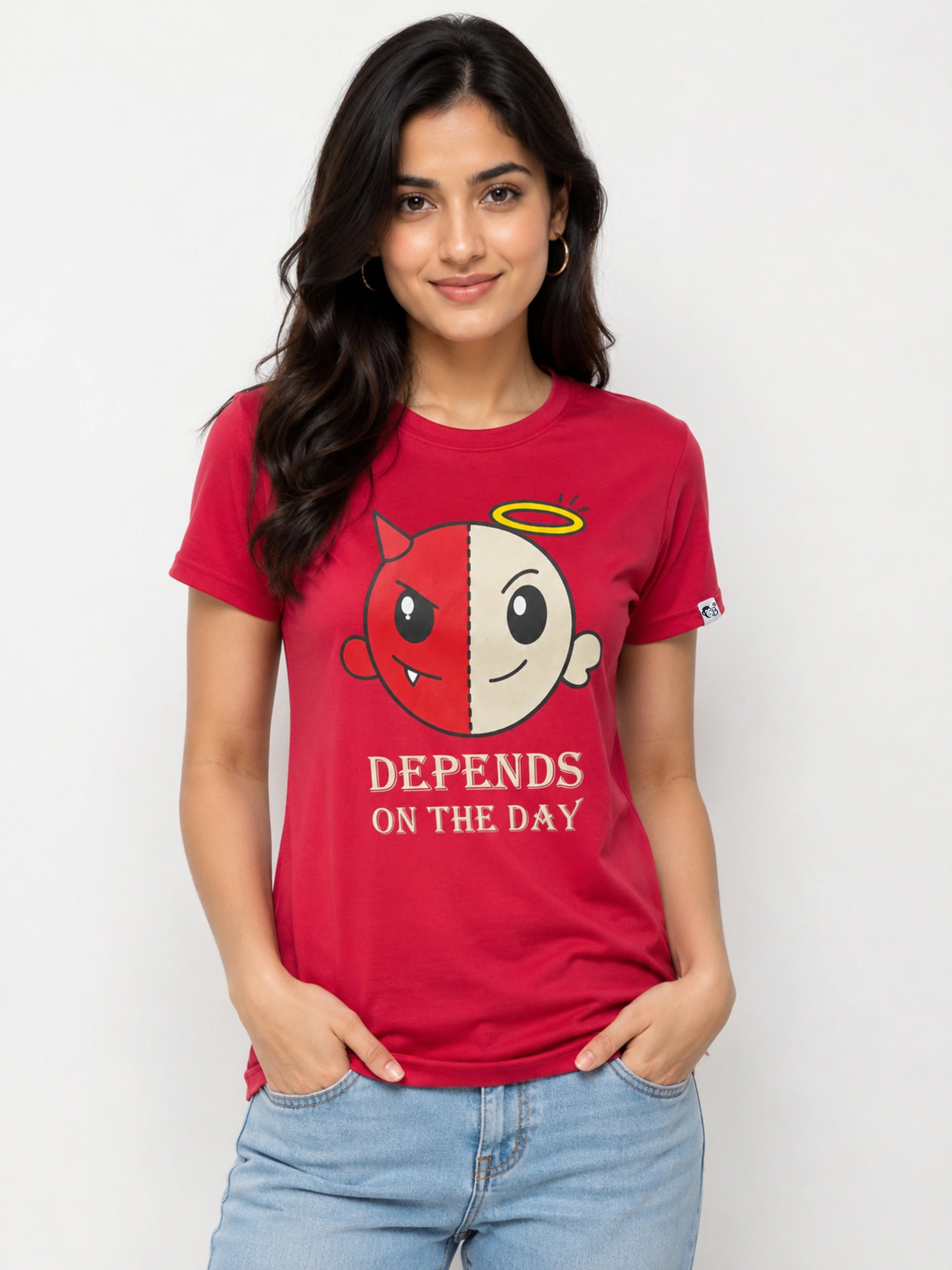Red Regular Fit T-Shirt for Women from Bandar Baant Collections with graphic print and casual style