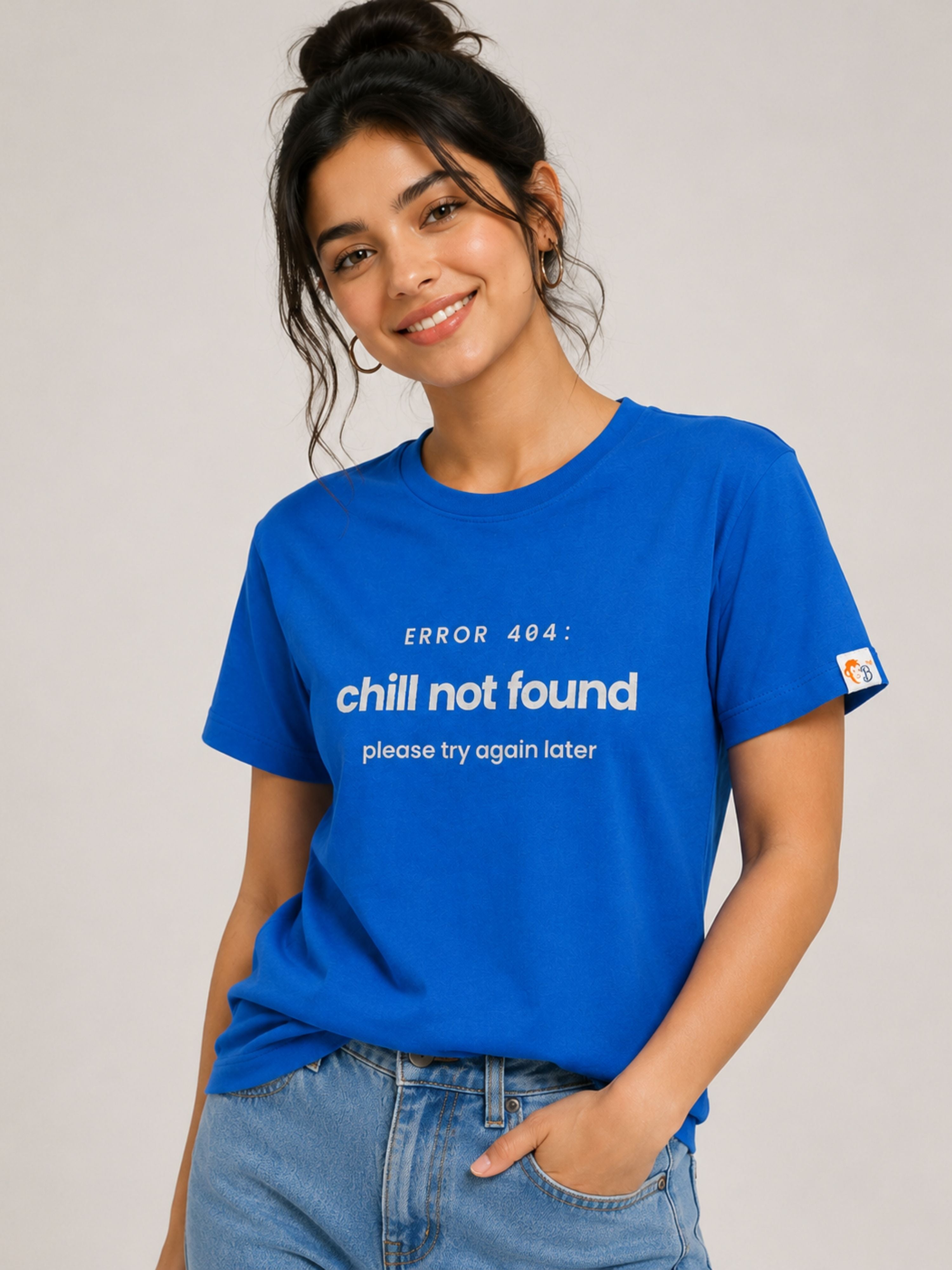 Blue Regular Fit T-Shirt for Women by Bandar Baant Collections with error 404 chill not found print