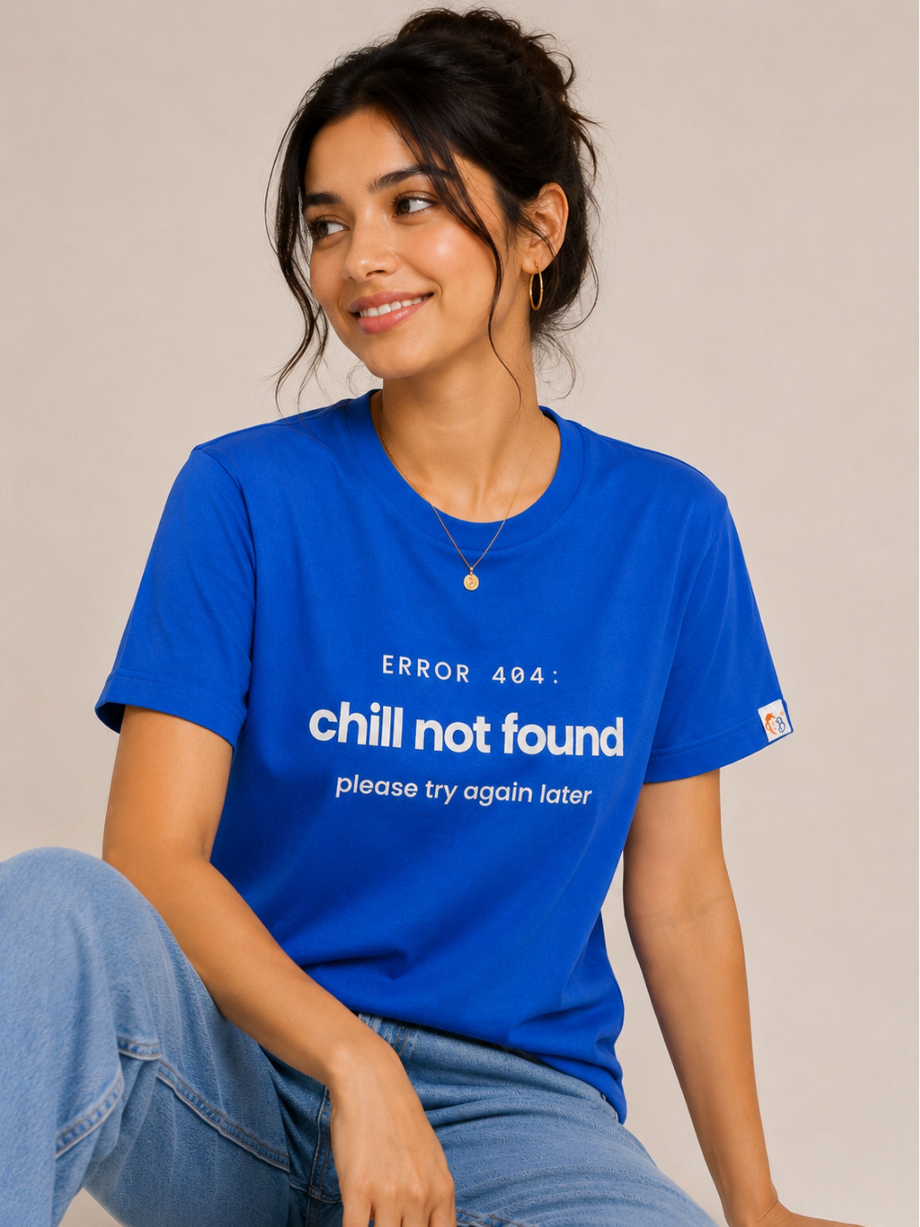 Blue Regular Fit T-Shirt for Women by Bandar Baant Collections with playful chill not found print