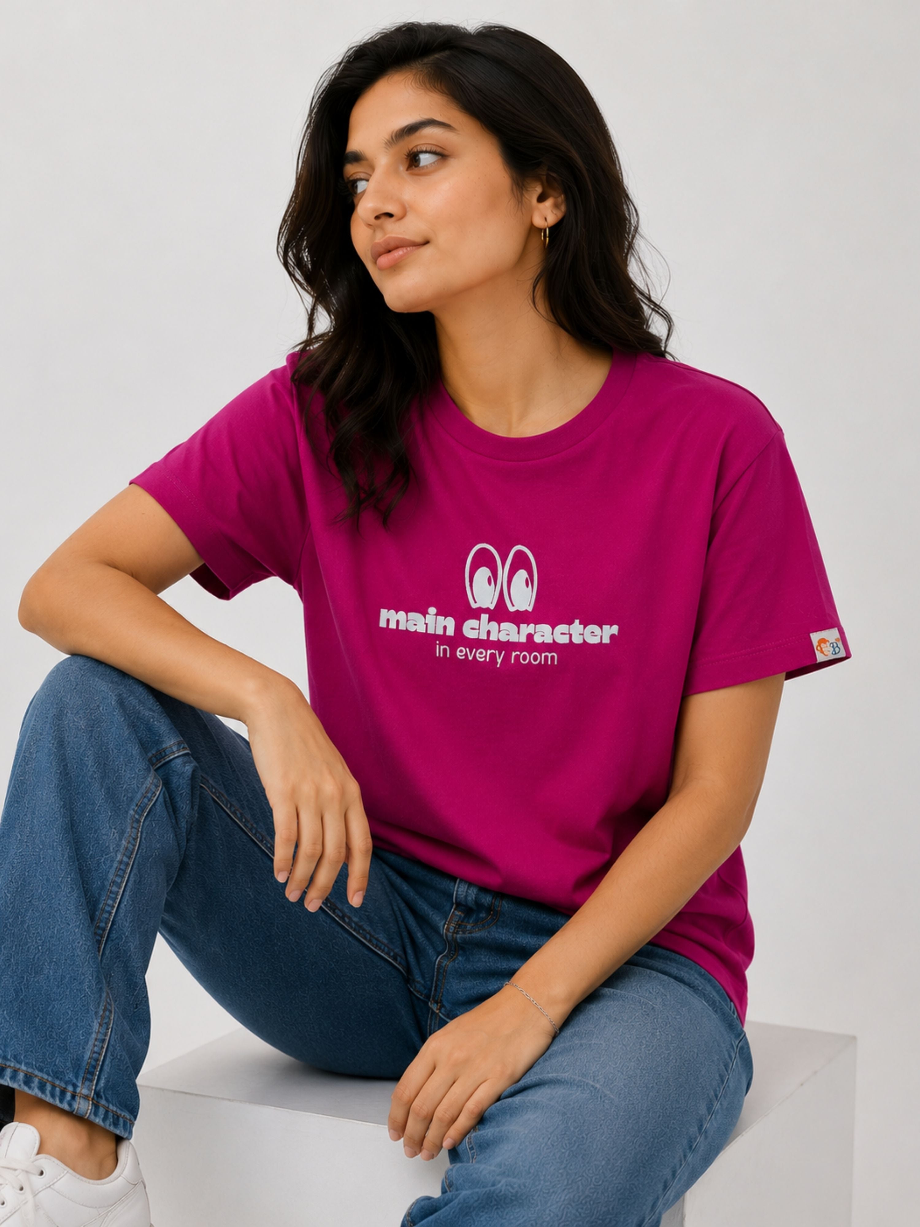 Regular Fit T-Shirt for Women in bright magenta with main character print by Bandar Baant Collections