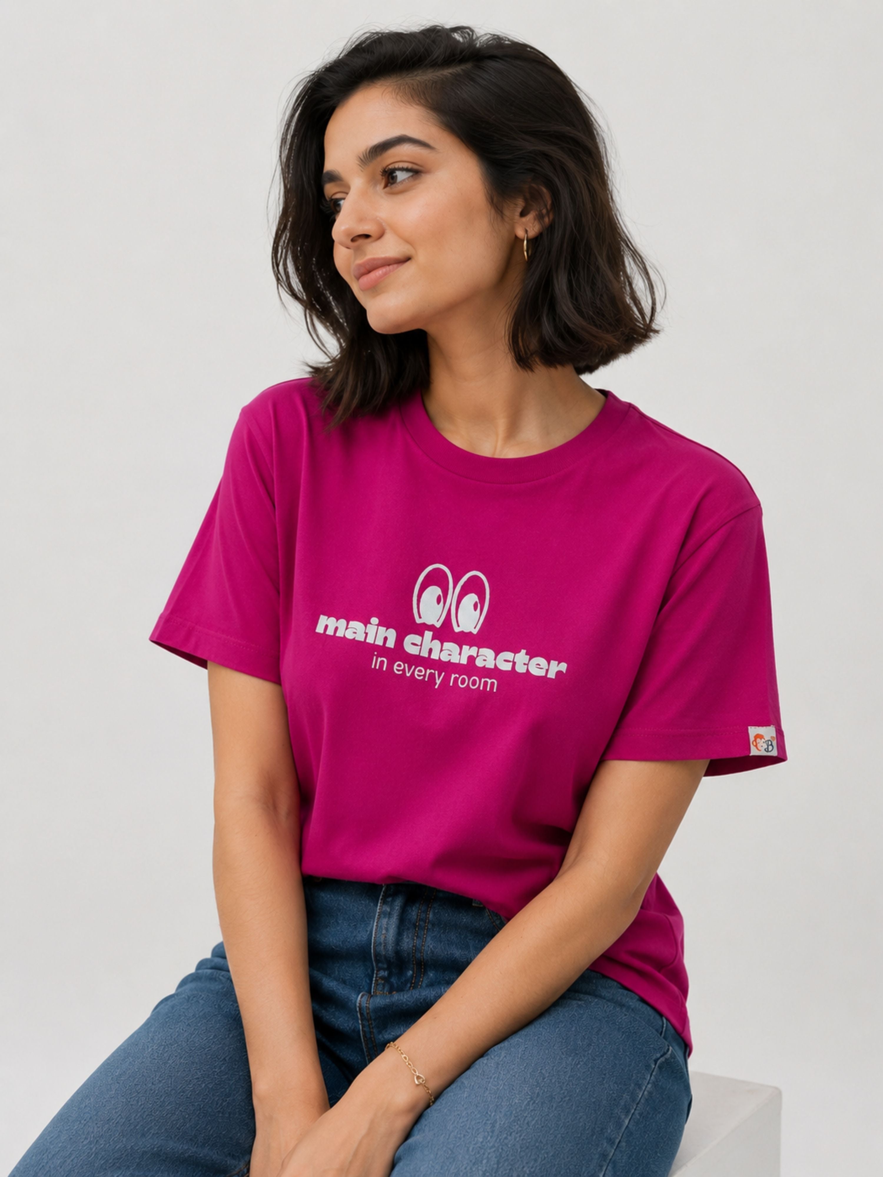 Bandar Baant Collections Regular Fit T-Shirt for Women in pink with main character graphic print