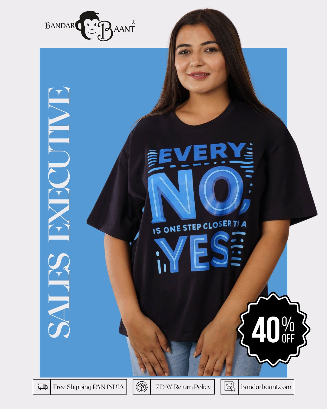 Sales Executive Oversized Fit Tshirt For Women 6 By Bandar Baant