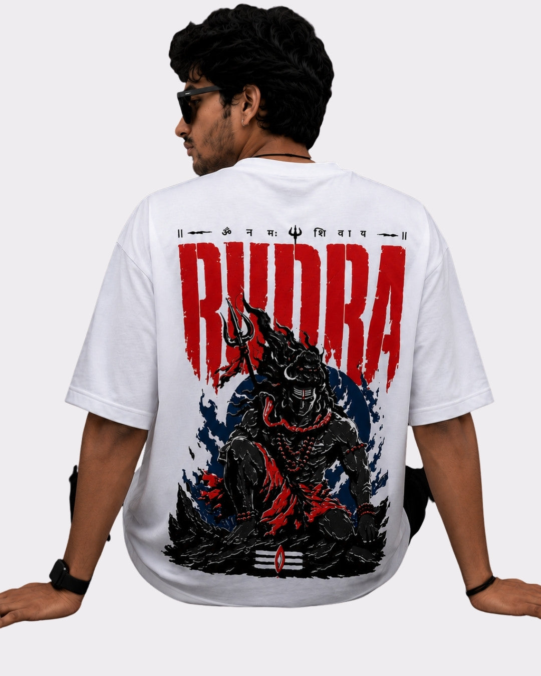 Sanatan Dharma OM NAMAH SHIVAY T-shirt For Men oversized fit white tshirt with Rudra graphic print on back