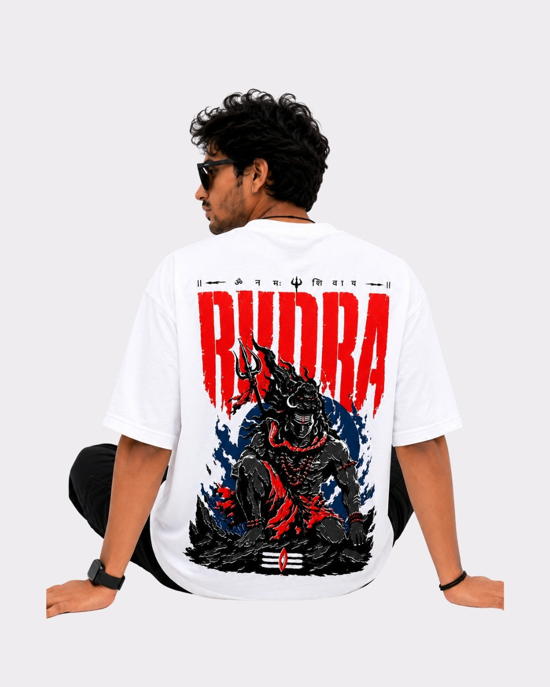 Sanatan Dharma OM NAMAH SHIVAY T-shirt For Men oversized fit white tshirt with Rudra graphic design