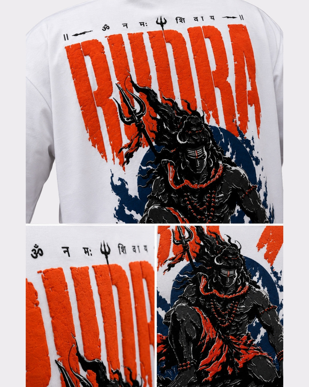 Oversized fit Sanatan Dharma OM NAMAH SHIVAY T-shirt For Men with bold Rudra graphic in black and orange by Bandar Baant Collections