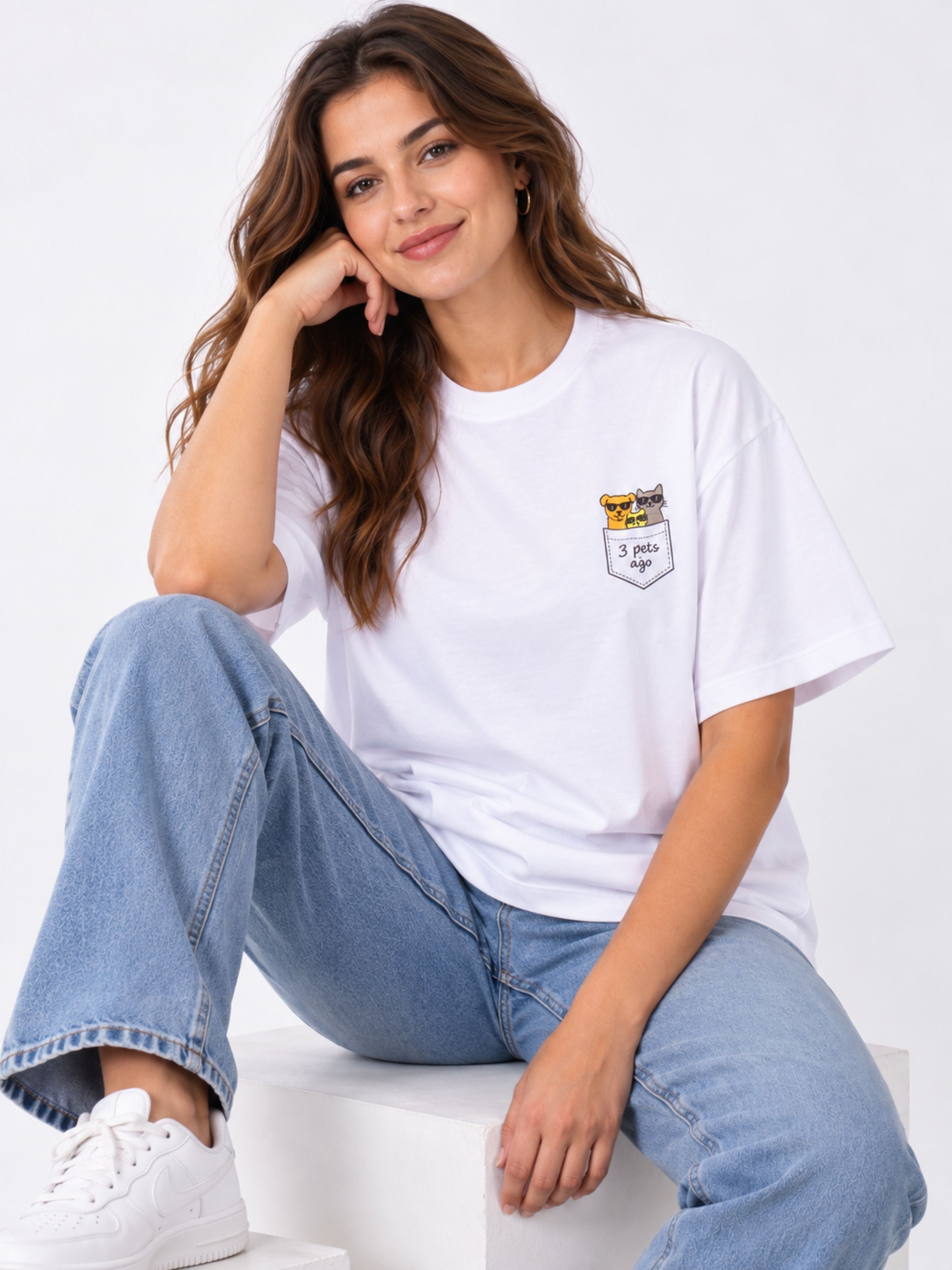 Bandar Baant Collections oversized fit white Pet Lovers T-shirt For Women with cute pet graphic