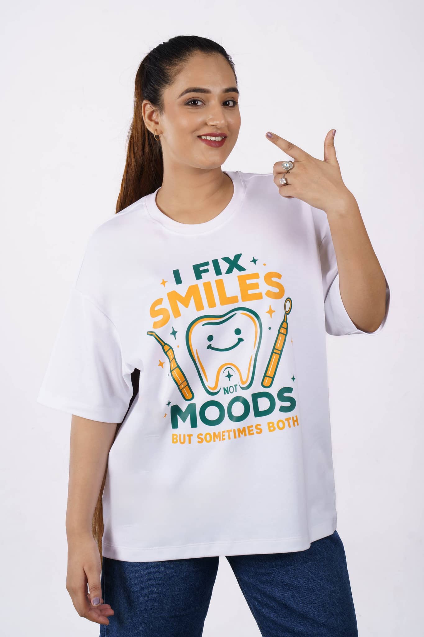 Smiles Moods Both Dentist Oversized Tshirt For Women 1