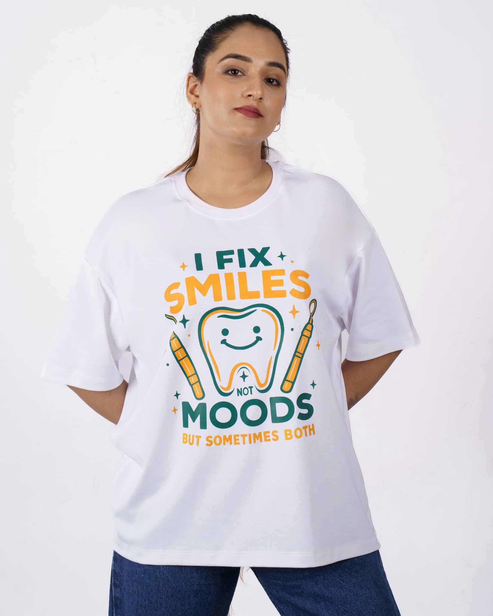 Smiles Moods Both Dentist Oversized Tshirt For Women 3