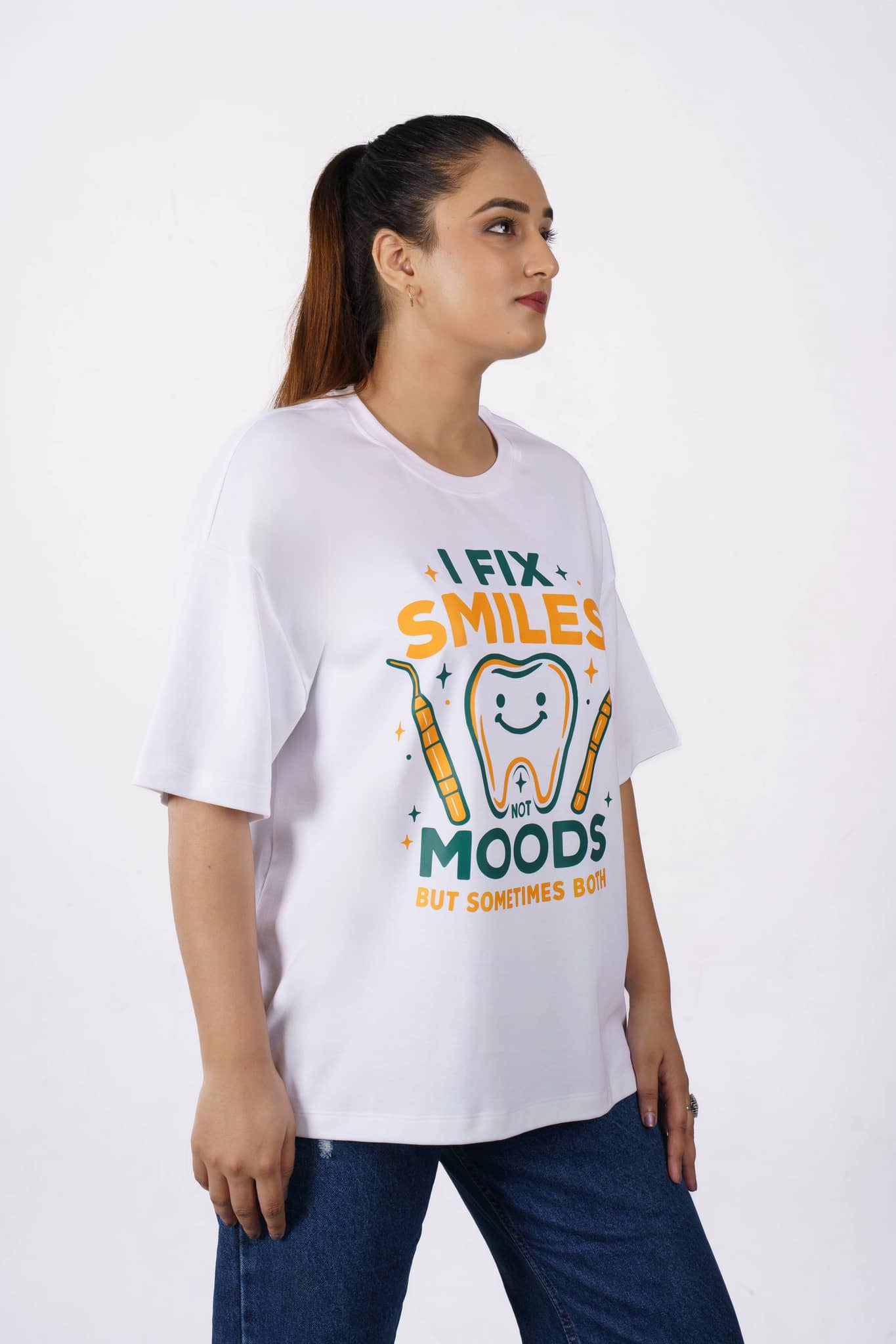 Smiles Moods Both Dentist Oversized Tshirt For Women 4