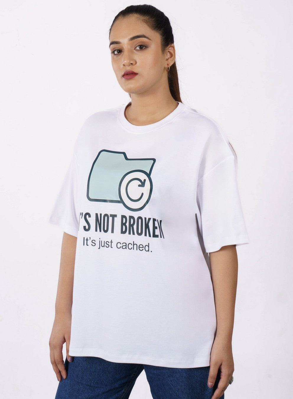 Software Engineer Cached Oversized Printed T-Shirt For Women 1