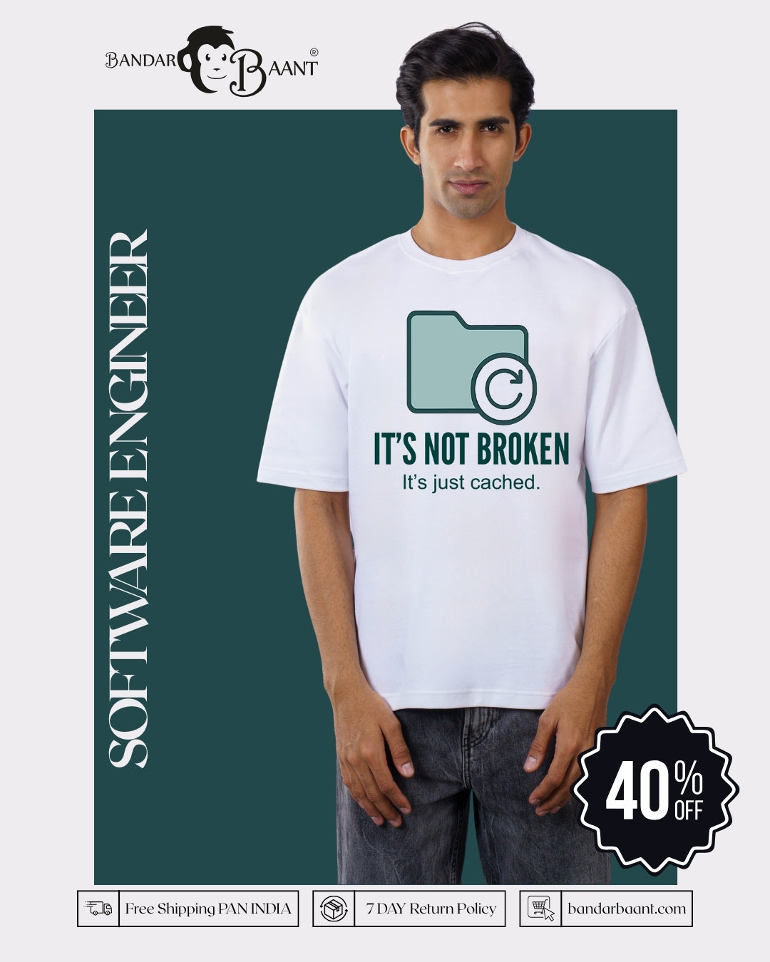 Software Engineer Printed T-Shirt For Men oversized fit white tee with tech design and casual style