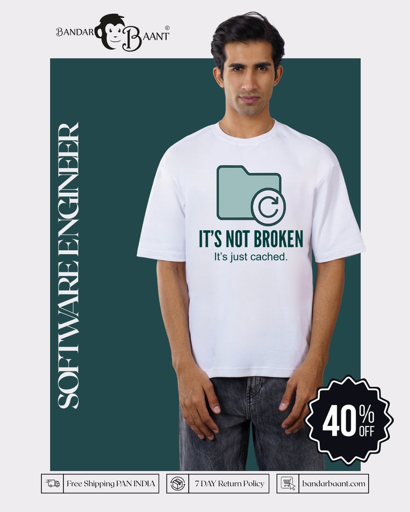 Software Engineer Printed T-Shirt For Men oversized fit white tee with tech design and casual style