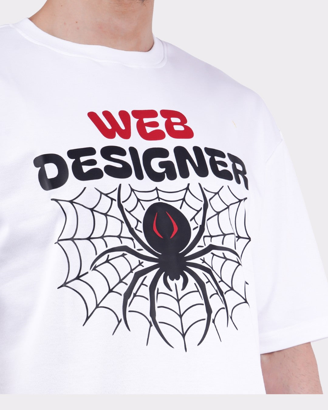 White oversized fit T-Shirt For Men with web designer spider and web graphic print