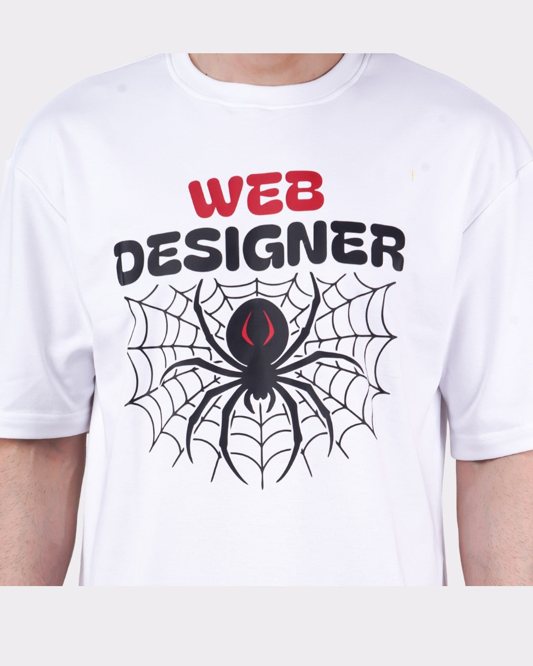 Spider Animal Archetype Oversized T-Shirt For Men with web designer graphic in white by Bandar Baant Collections