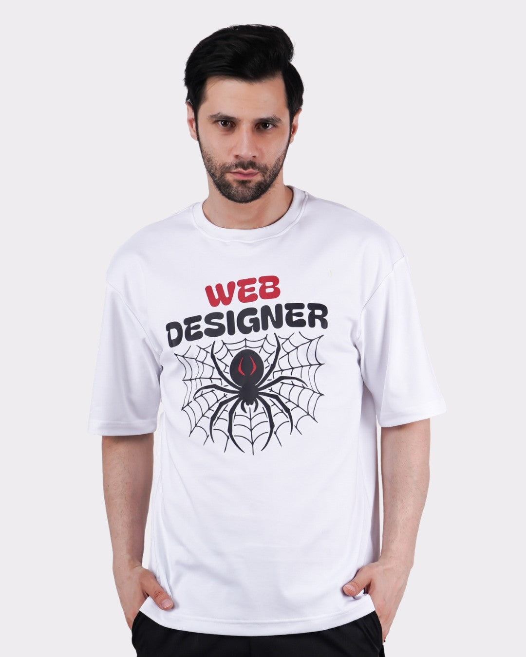 Spider Animal Archetype Oversized T-Shirt For Men white with web designer graphic print