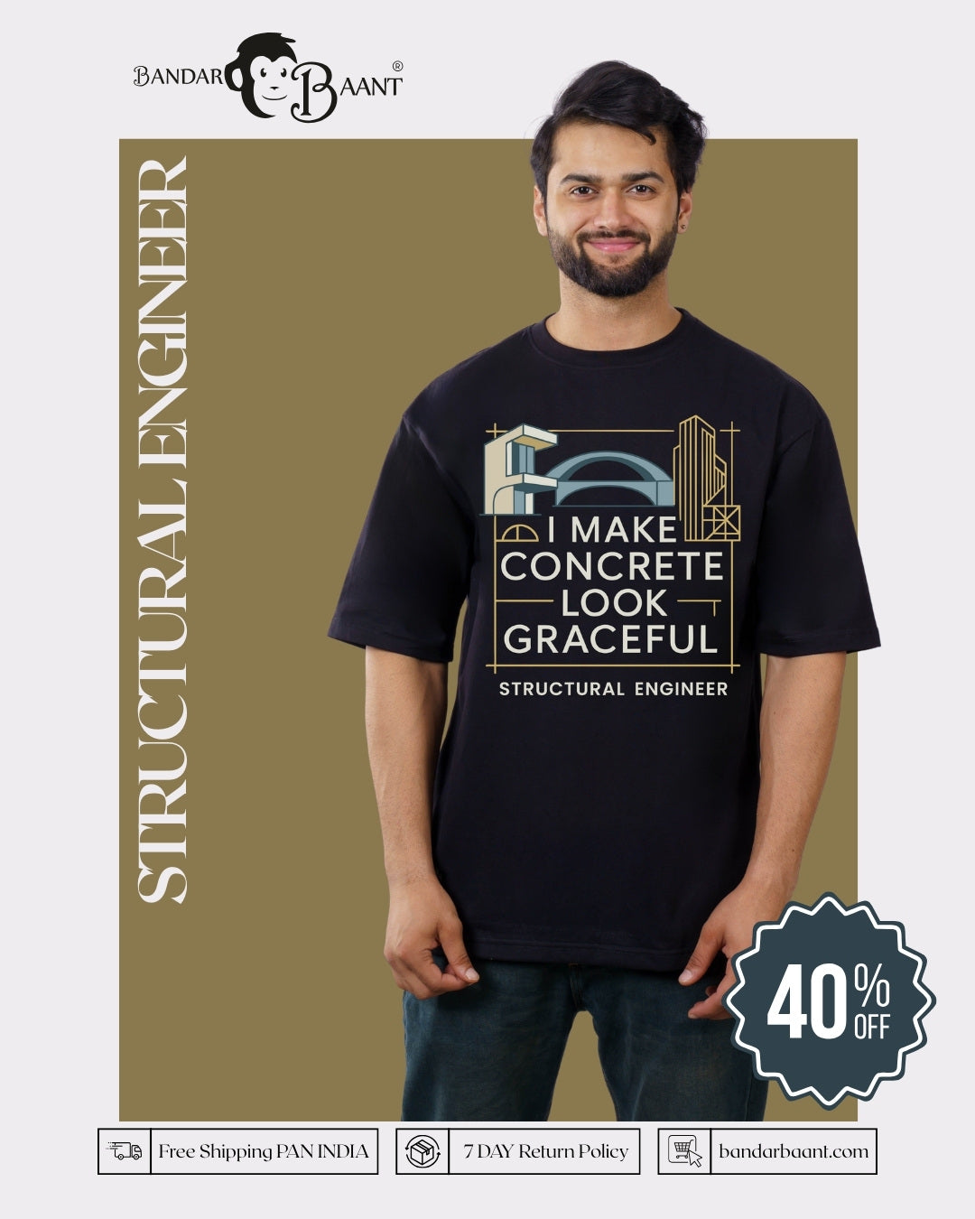Structural Engineer Designer Tshirt For Men oversized fit black tshirt with engineering graphic and text