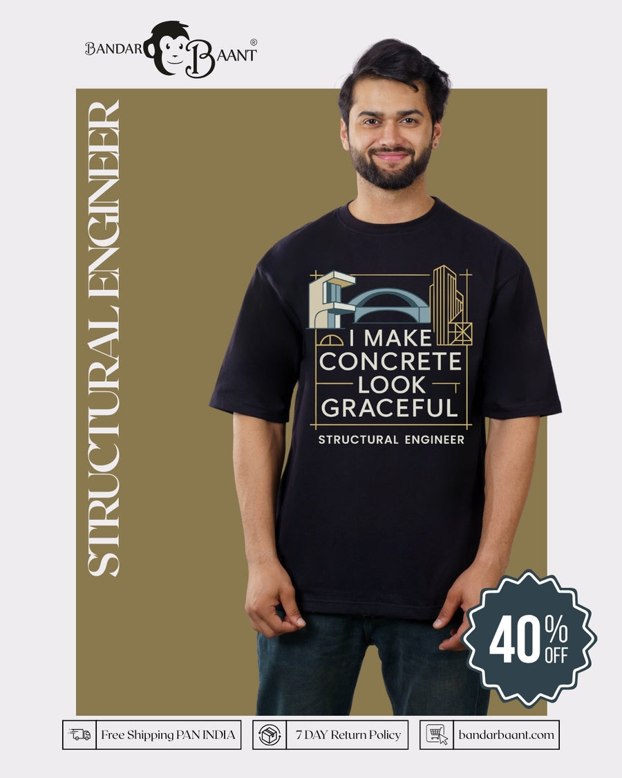Structural Engineer Designer Tshirt For Men oversized fit black tshirt with engineering graphic and text