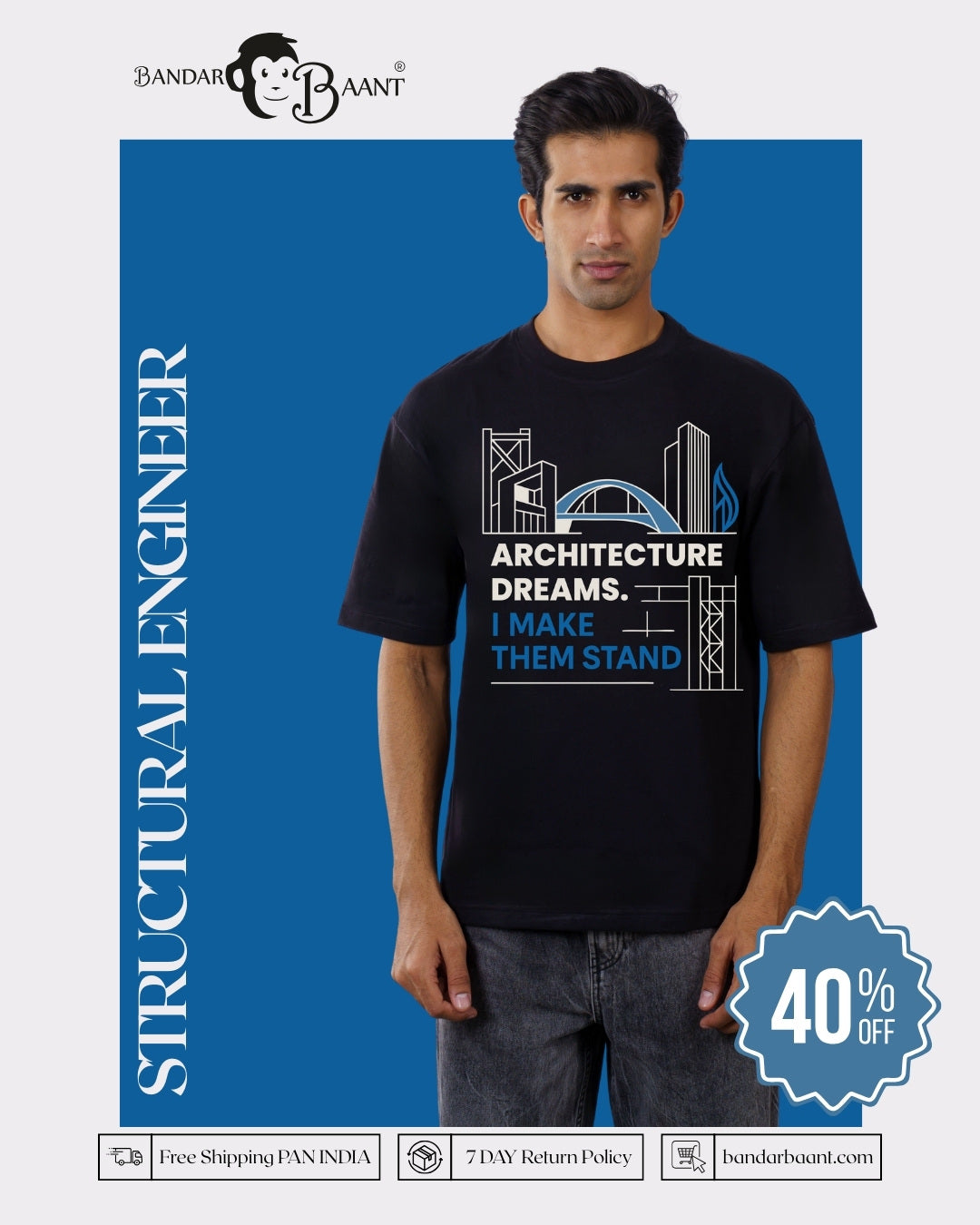 Structural Engineer Trendy T-shirt For Men black oversized fit tshirt with architecture graphic design