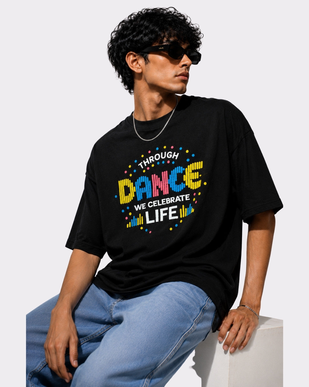 Choreographer Oversized T-shirt For Men by Bandar Baant Collections black fit with colorful dance print