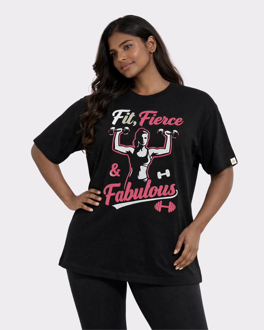 Gym Enthusiast Oversized Printed T-shirt For Women black fit fierce fabulous design