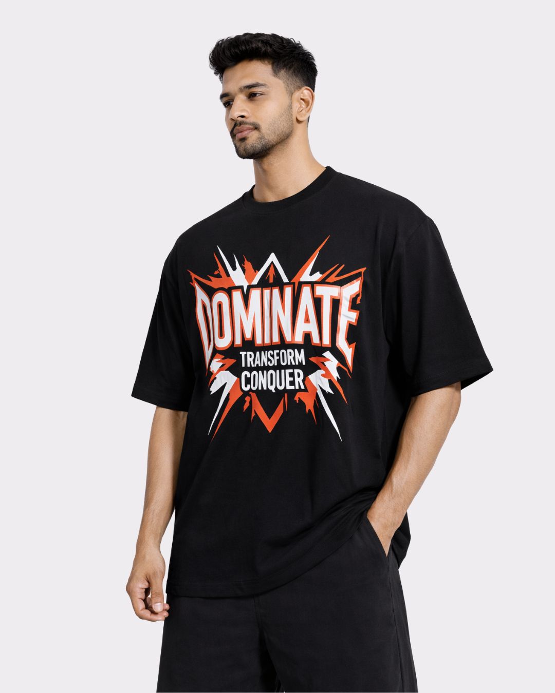 Gym Enthusiast Oversized T-shirt For Men black with dominate graphic design by Bandar Baant Collections