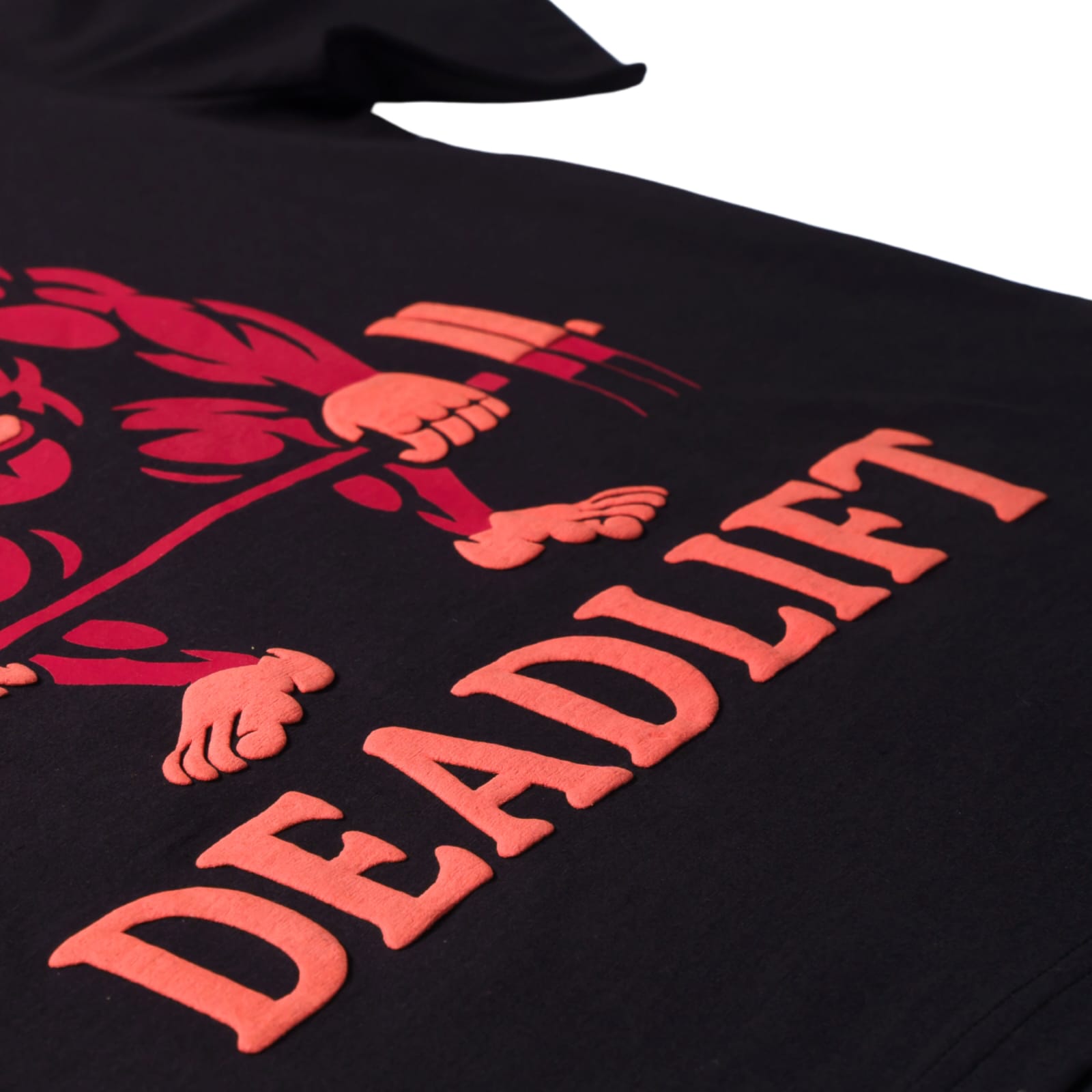 Black oversized Gym Enthusiast Printed T-shirt For Men with red deadlift graphic from Bandar Baant Collections