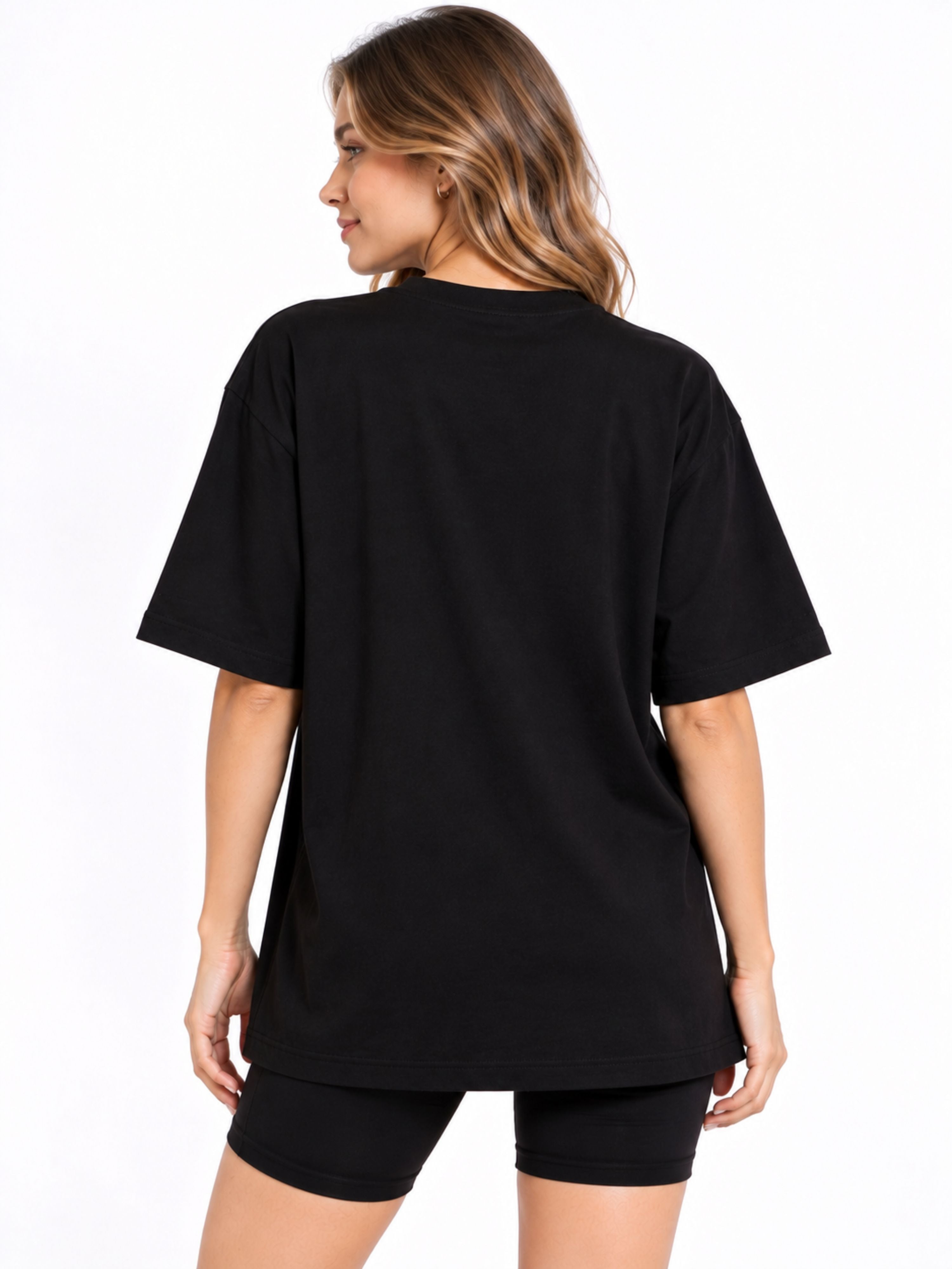 Black oversized fit Gym Enthusiast Trendy T-shirt For Women from Bandar Baant Collections shown from back